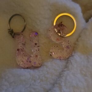 Pink Glitter Initial Keychains